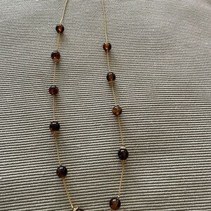 Gold Chain Necklace with Dark Amber Beads for Women